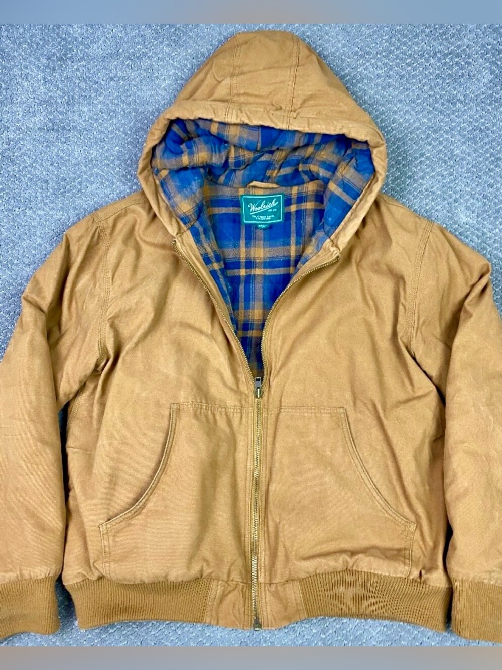 Vintage Woolrich Men's Active Hooded Work Jacket in Tan 100% Cotton L